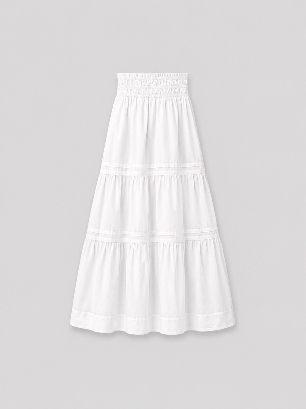 Quince White Tiered Maxi Skirt with Smocked Waist